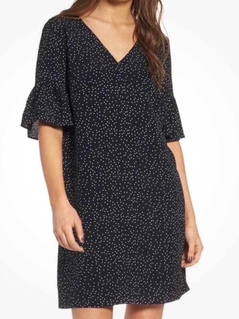 Madewell Black Dress with White Dots V-Neck